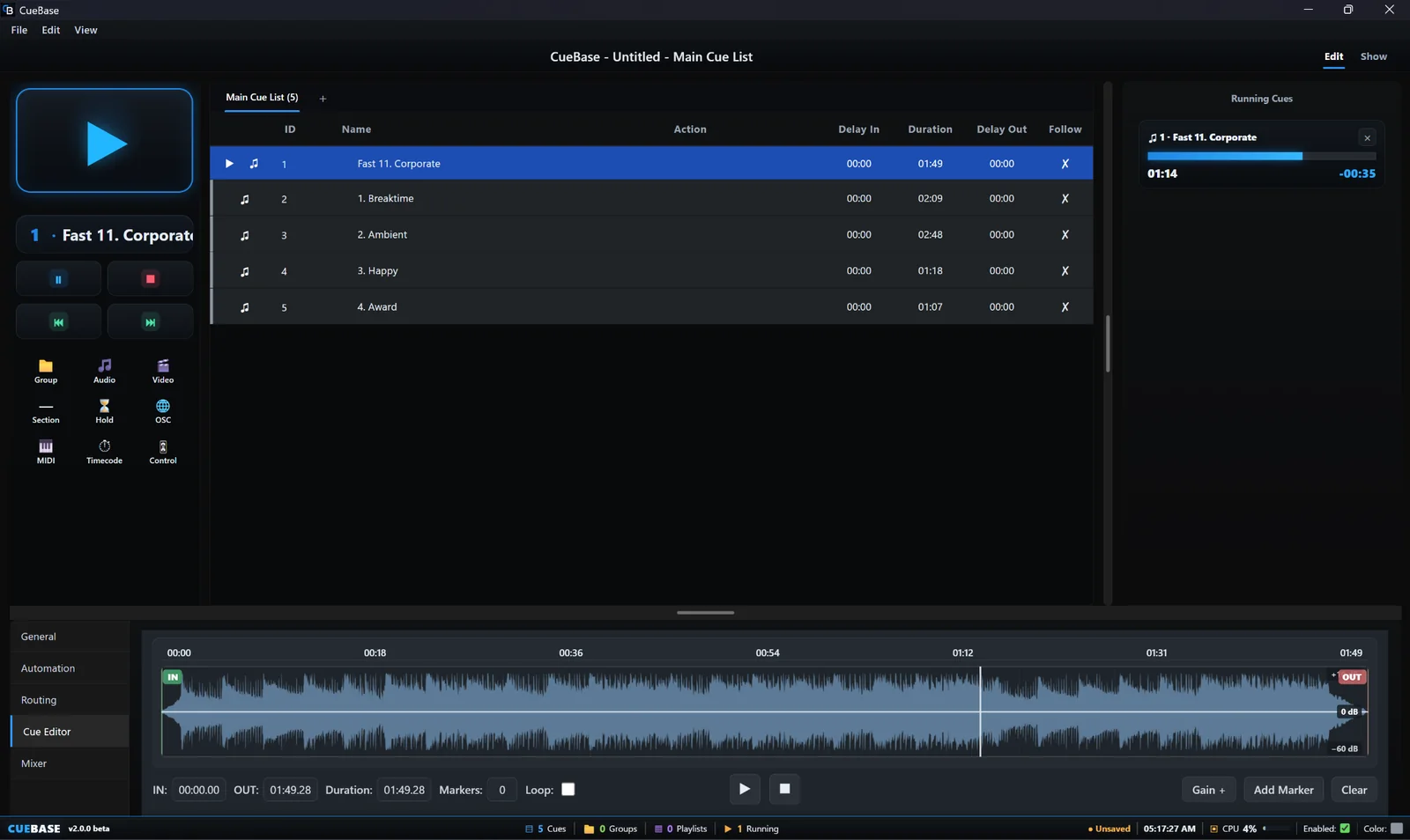 CueVity waveform Cue Editor